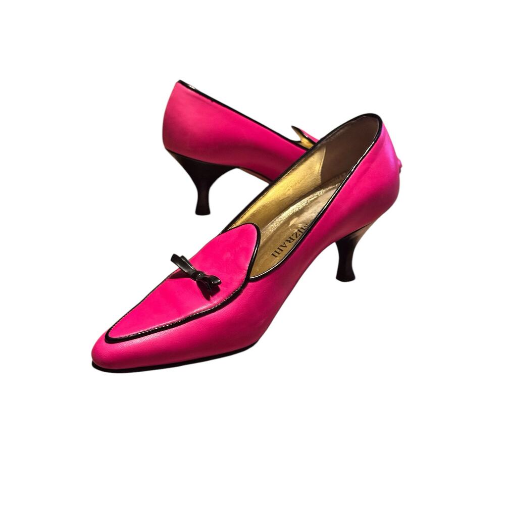 Isaac Mizrahi Loafer Pumps 5.5B Pink Leather‎ Bow Kitten Heel Barbiecore
